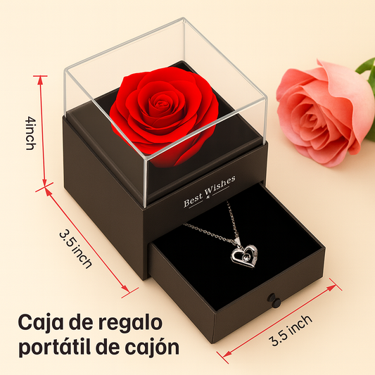 ROSA ETERNA - Collar de corazon grabado te amo en 100 idiomas