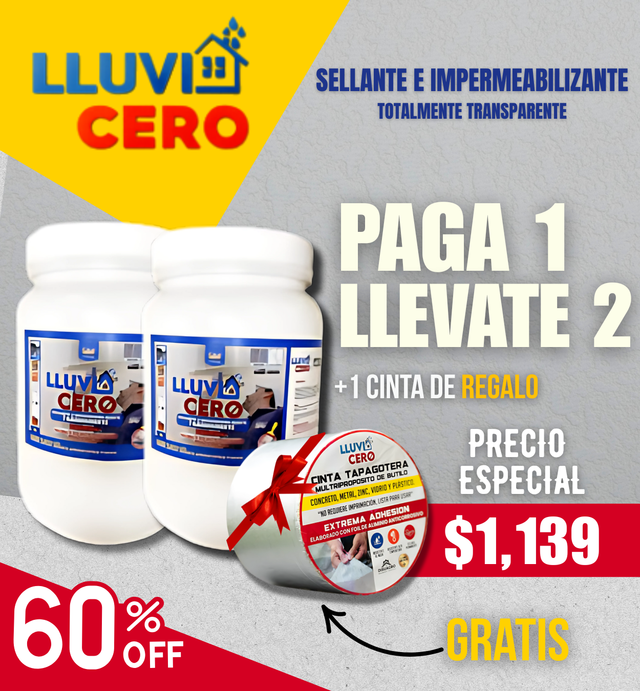 LLUVIA ACERO PLUS 2,000ML + CINTA TAPAGOTERA