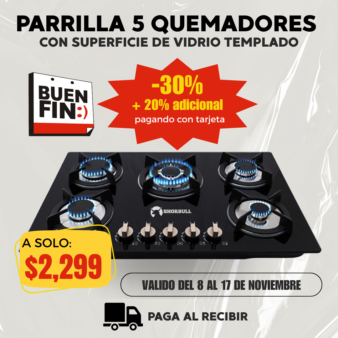 Parrilla 5 Quemadadores Vidrio Templado - Elegancia en cualquier parte